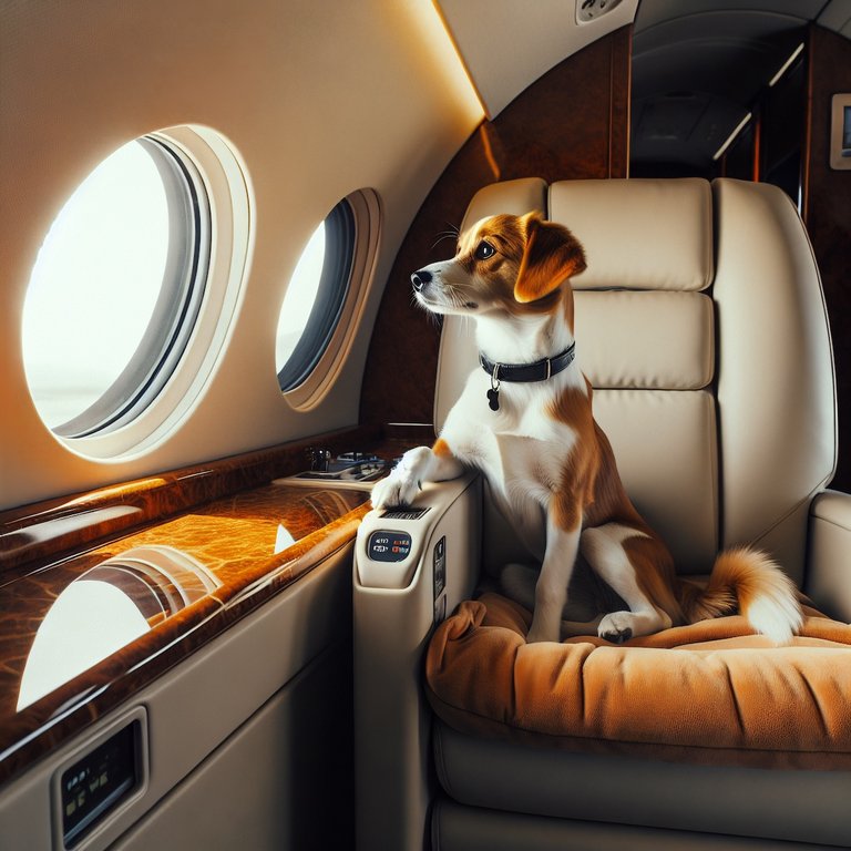 dog in a privat jet